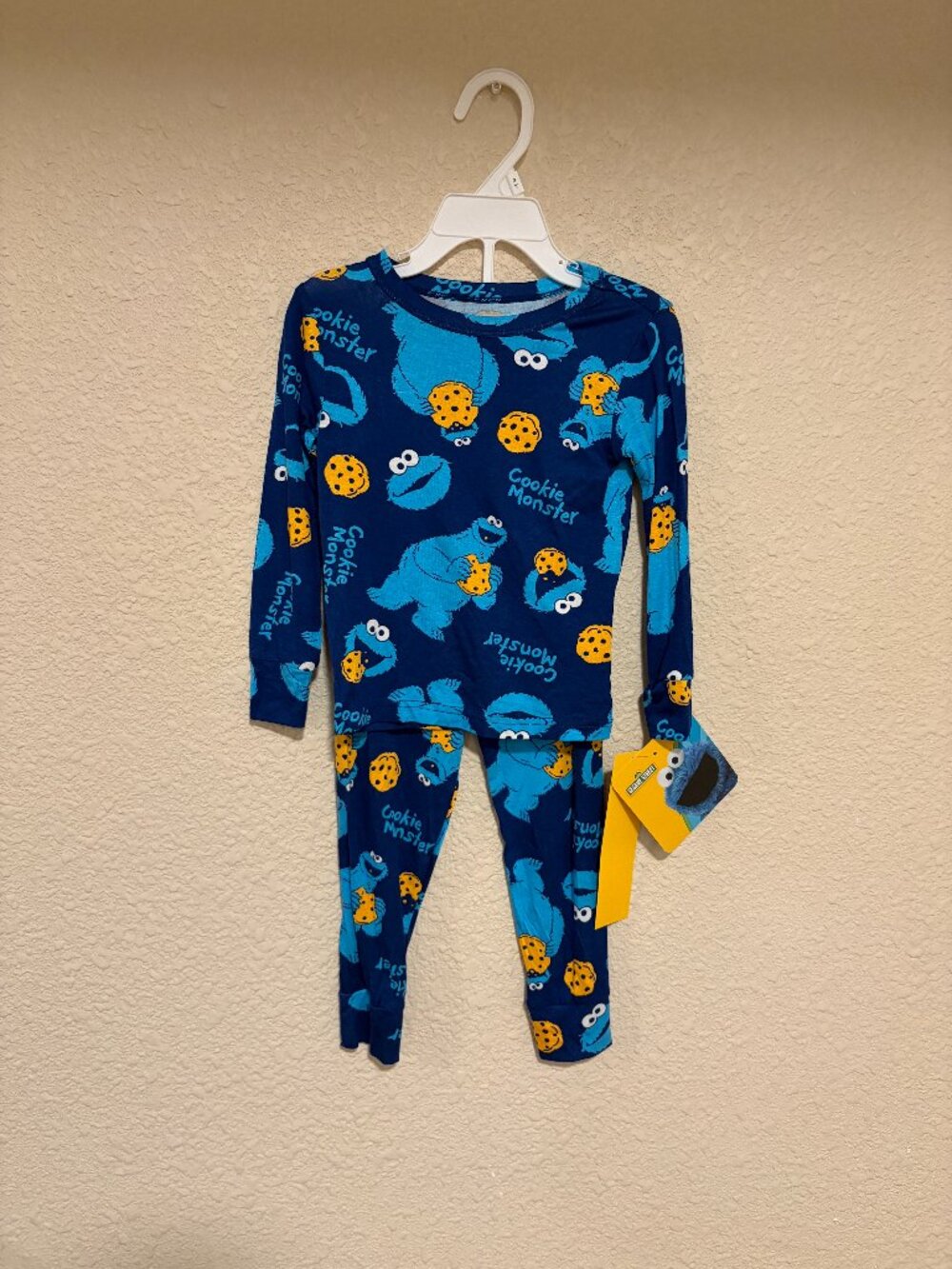 Sesame Street Cookie Monster Pajama Set Boys 3T Blue Cookies NWT